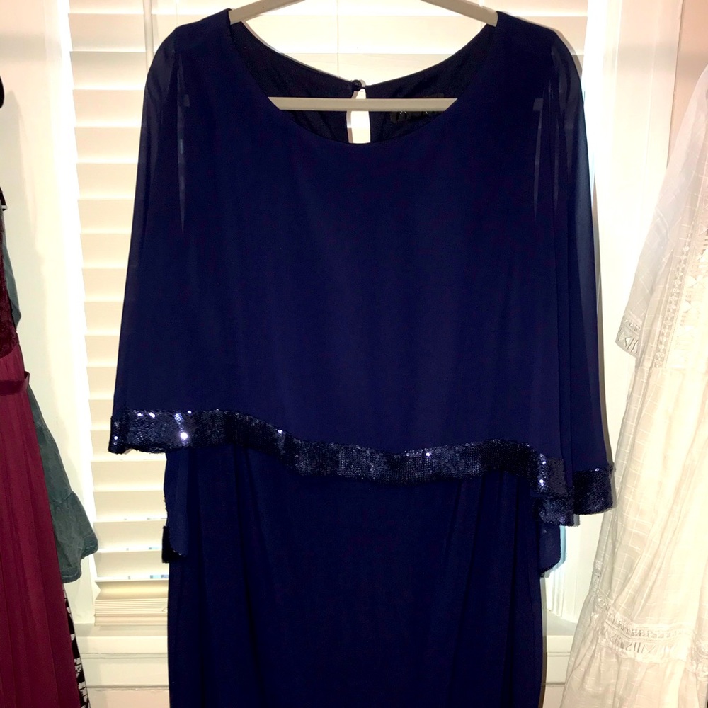 Scarlett Blue Sequined Shear Overlay Dress 16